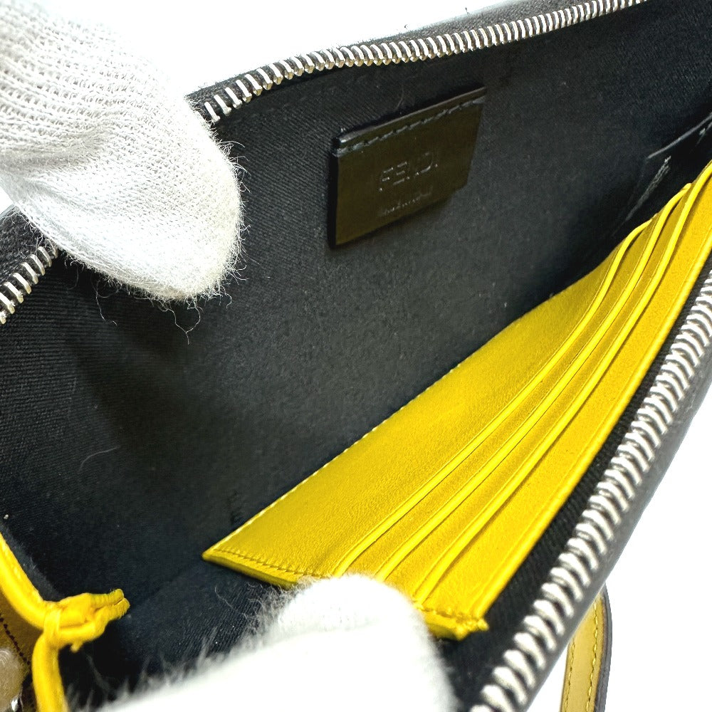 FENDI Coin case 7M0283 leather black Wallet Coin Pocket Card Case Monster Bugs mens Used Authentic