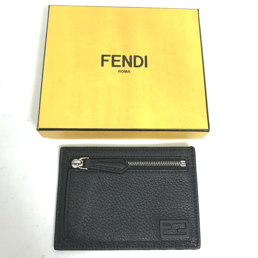 FENDI Coin case 7M0310 leather black Fragment case logo mens Used Authentic