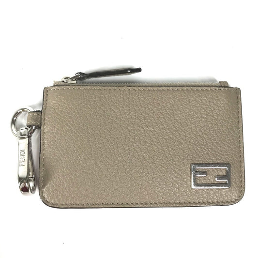 FENDI Coin case 7M0343 leather beige By color logo Women Used Authentic