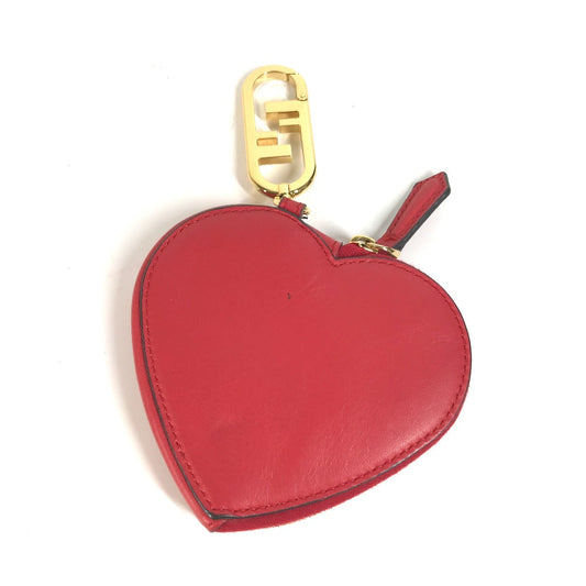 FENDI Coin case 8M0467 leather Red heart Women Used Authentic