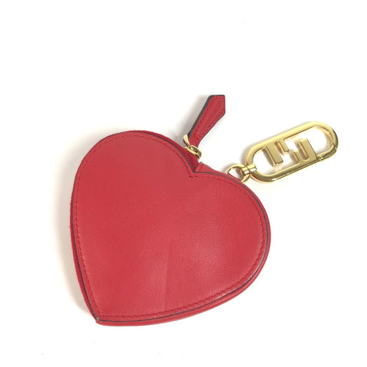 FENDI Coin case 8M0467 leather Red heart Women Used Authentic