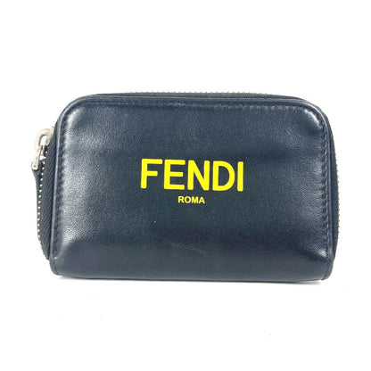 FENDI Coin case 7M0257 leather black logo Zip Around mens Used Authentic