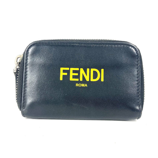 FENDI Coin case 7M0257 leather black logo Zip Around mens Used Authentic