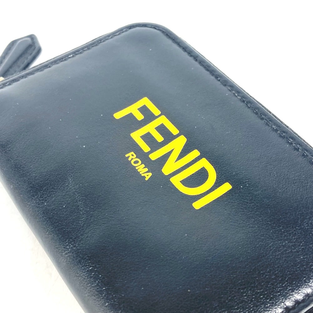 FENDI Coin case 7M0257 leather black logo Zip Around mens Used Authentic