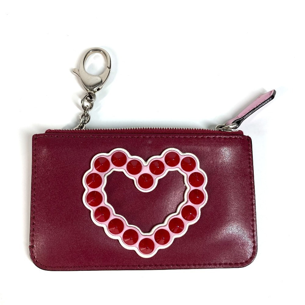 FENDI Coin case 8AP151 leather Red Heart studs Women Used Authentic