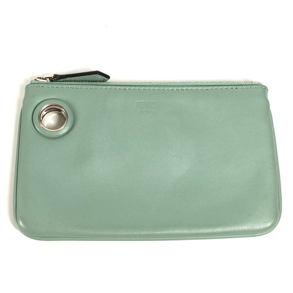 FENDI Pouch 8BS007 leather green Coin case Wallet Clutch Small Women Used Authentic