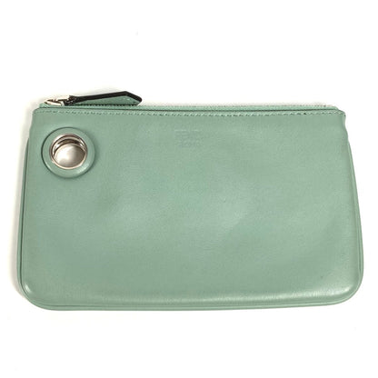 FENDI Pouch 8BS007 leather green Coin case Wallet Clutch Small Women Used Authentic