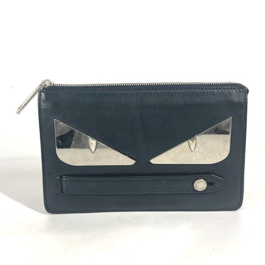 FENDI Clutch bag 7VA350 leather black Monster Bugs mens Used Authentic