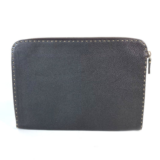 FENDI Clutch bag leather Dark brown bag pouch Celeria mens Used Authentic