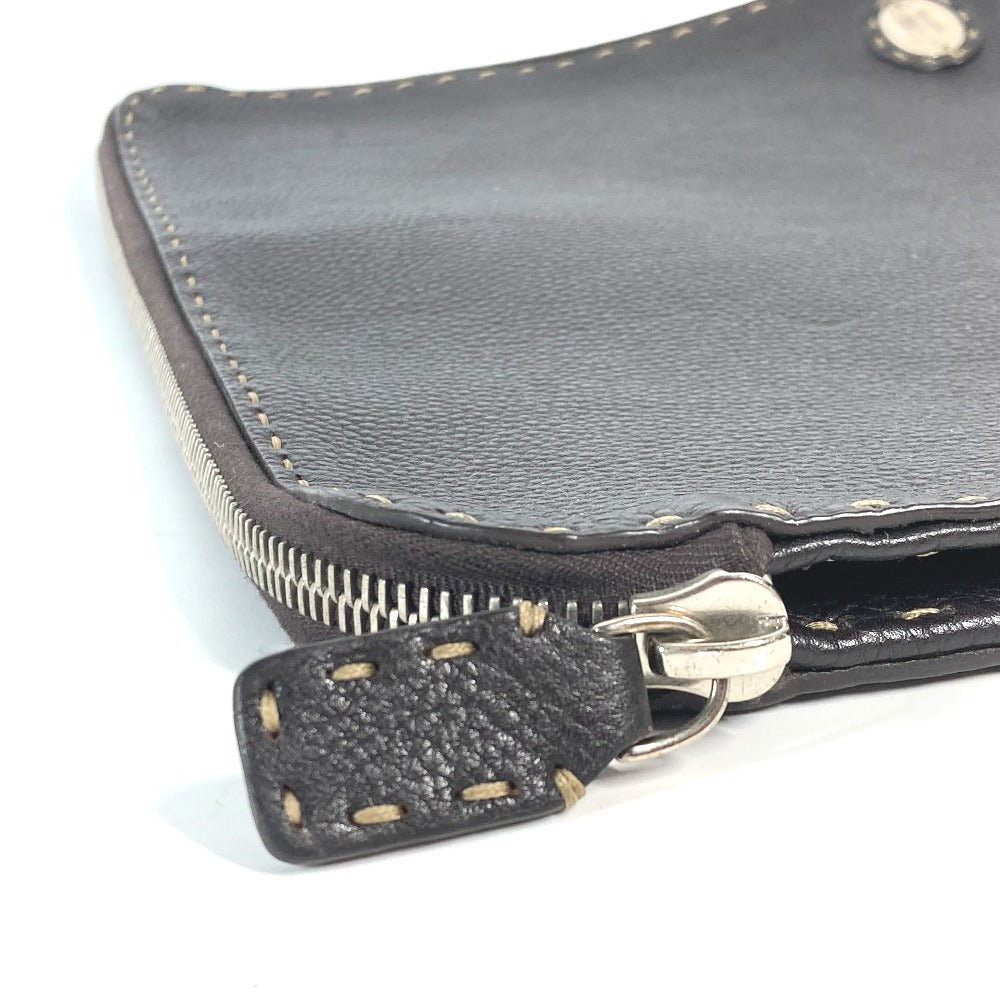 FENDI Clutch bag leather Dark brown bag pouch Celeria mens Used Authentic