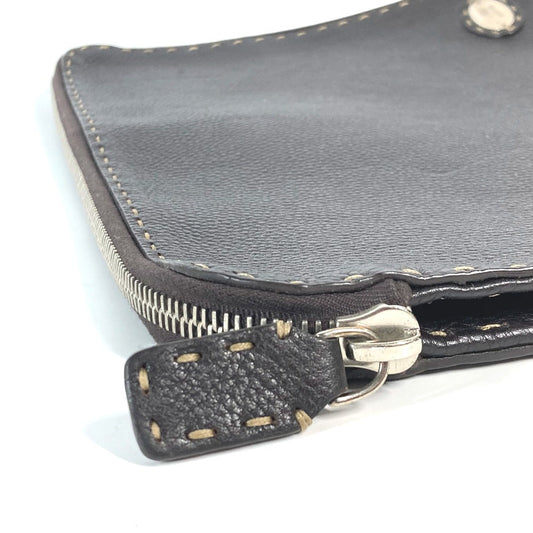 FENDI Clutch bag leather Dark brown bag pouch Celeria mens Used Authentic