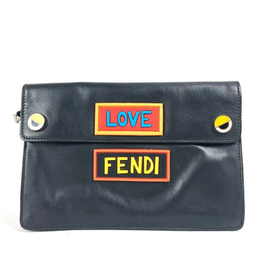 FENDI Clutch bag leather black logo LOVE unisex(Unisex) Used Authentic