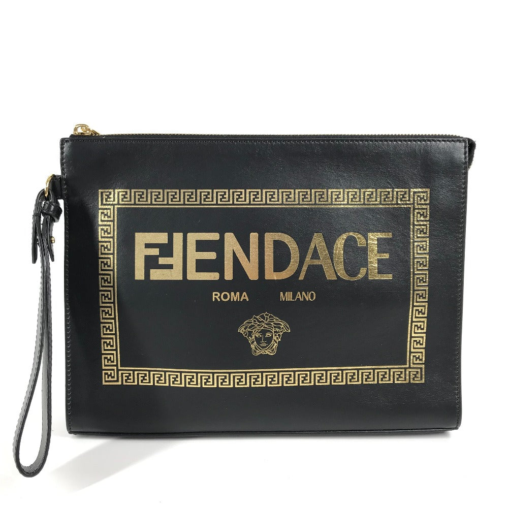 FENDI Clutch bag leather black Versace VERSACE collaboration FENDACE logo FENDACE Women(Unisex) Used Authentic