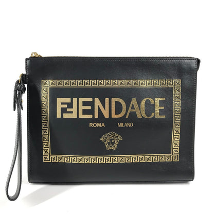 FENDI Clutch bag leather black Versace VERSACE collaboration FENDACE logo FENDACE Women(Unisex) Used Authentic
