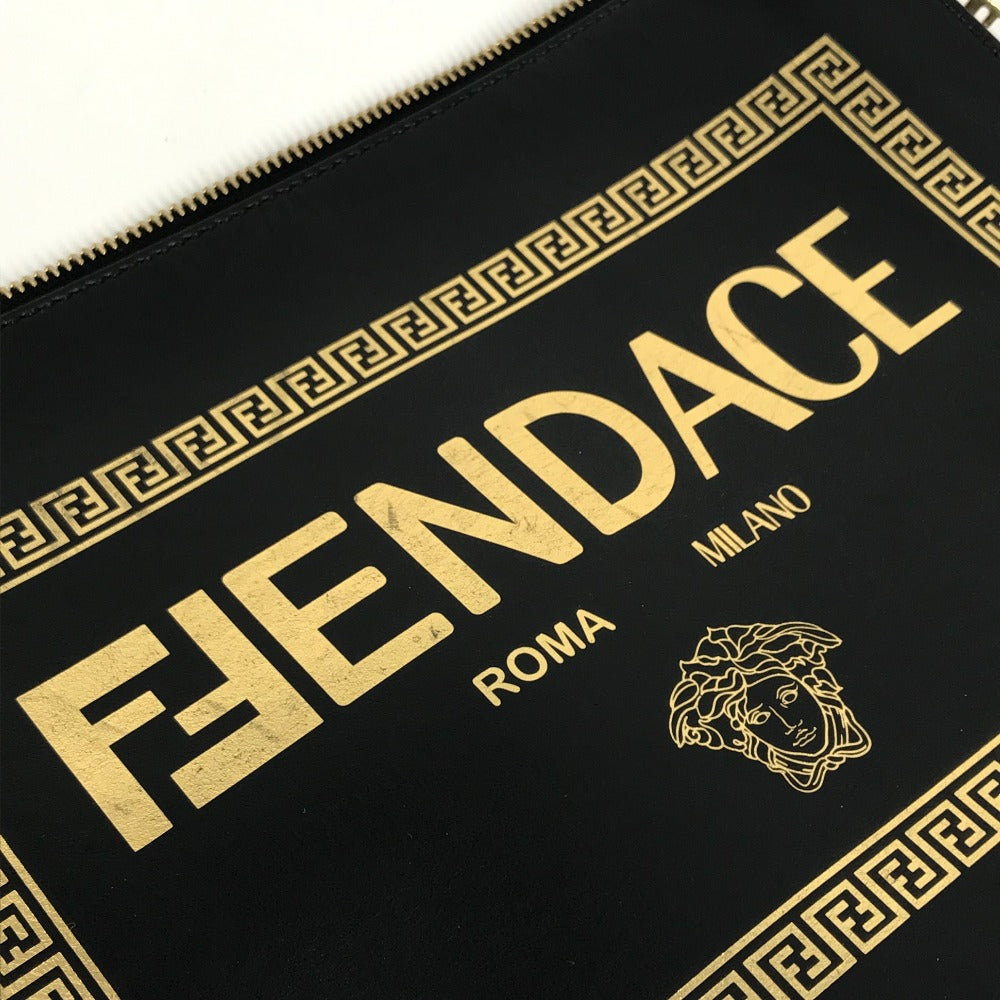 FENDI Clutch bag leather black Versace VERSACE collaboration FENDACE logo FENDACE Women(Unisex) Used Authentic