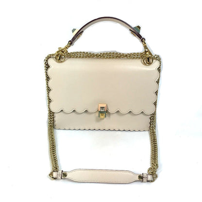 FENDI Shoulder Bag 8BT283 leather beige Multi studs Canai Women Used Authentic