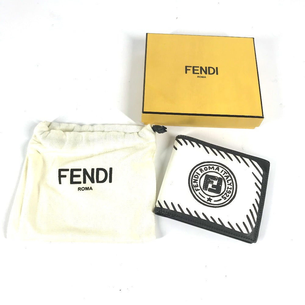 FENDI Folded wallet 7M0169 leather white Compact wallet Joshua Vides Collaboration mens Used Authentic