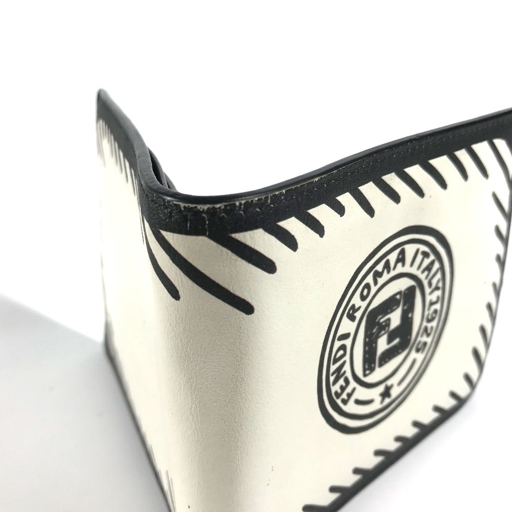 FENDI Folded wallet 7M0169 leather white Compact wallet Joshua Vides Collaboration mens Used Authentic