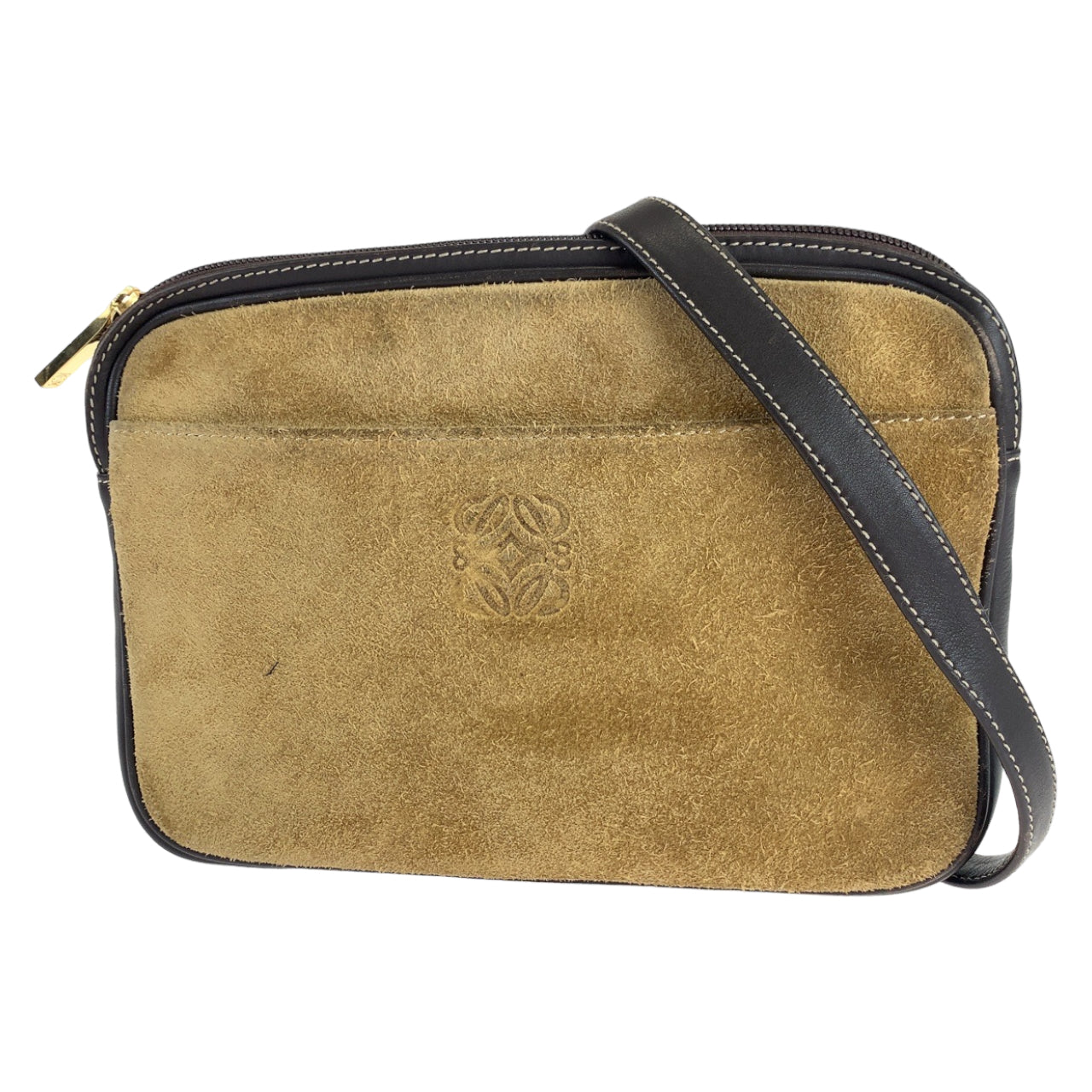 LOEWE Shoulder Bag Suede, Leather Brown Crossbody Shoulder Bag Pochette Camera Bag anagram Women Used Authentic