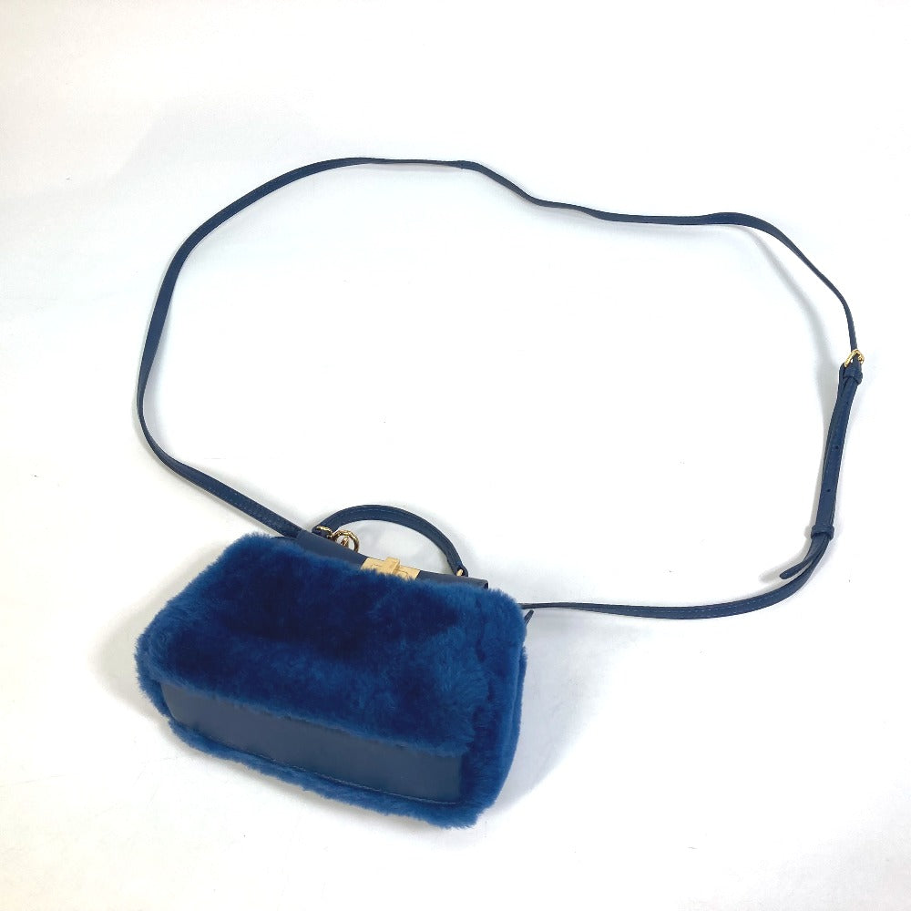 FENDI Handbag Fake fur / leather blue Crossbody Micro peek-a-boo