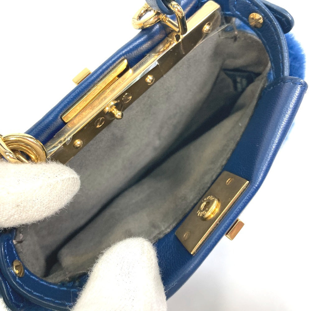 FENDI Handbag Fake fur / leather blue Crossbody Micro peek-a-boo