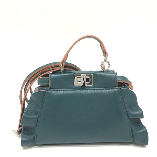 FENDI Shoulder Bag 8M0355 leather blue Ruffle Micro Peekaboo Women Used Authentic