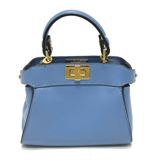 FENDI Shoulder Bag 7AS294 leather blue nano peekaboo