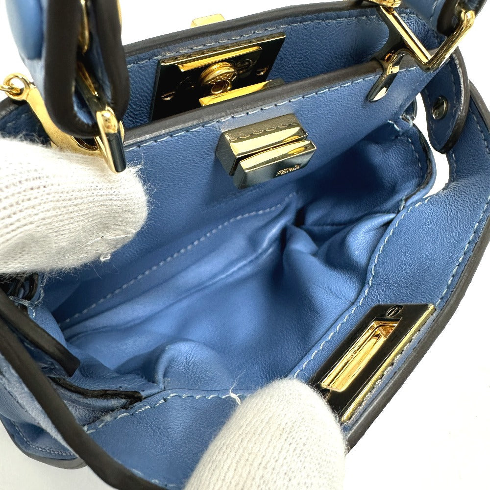 FENDI Shoulder Bag 7AS294 leather blue nano peekaboo