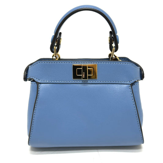 FENDI Shoulder Bag 7AS294 leather blue nano peekaboo