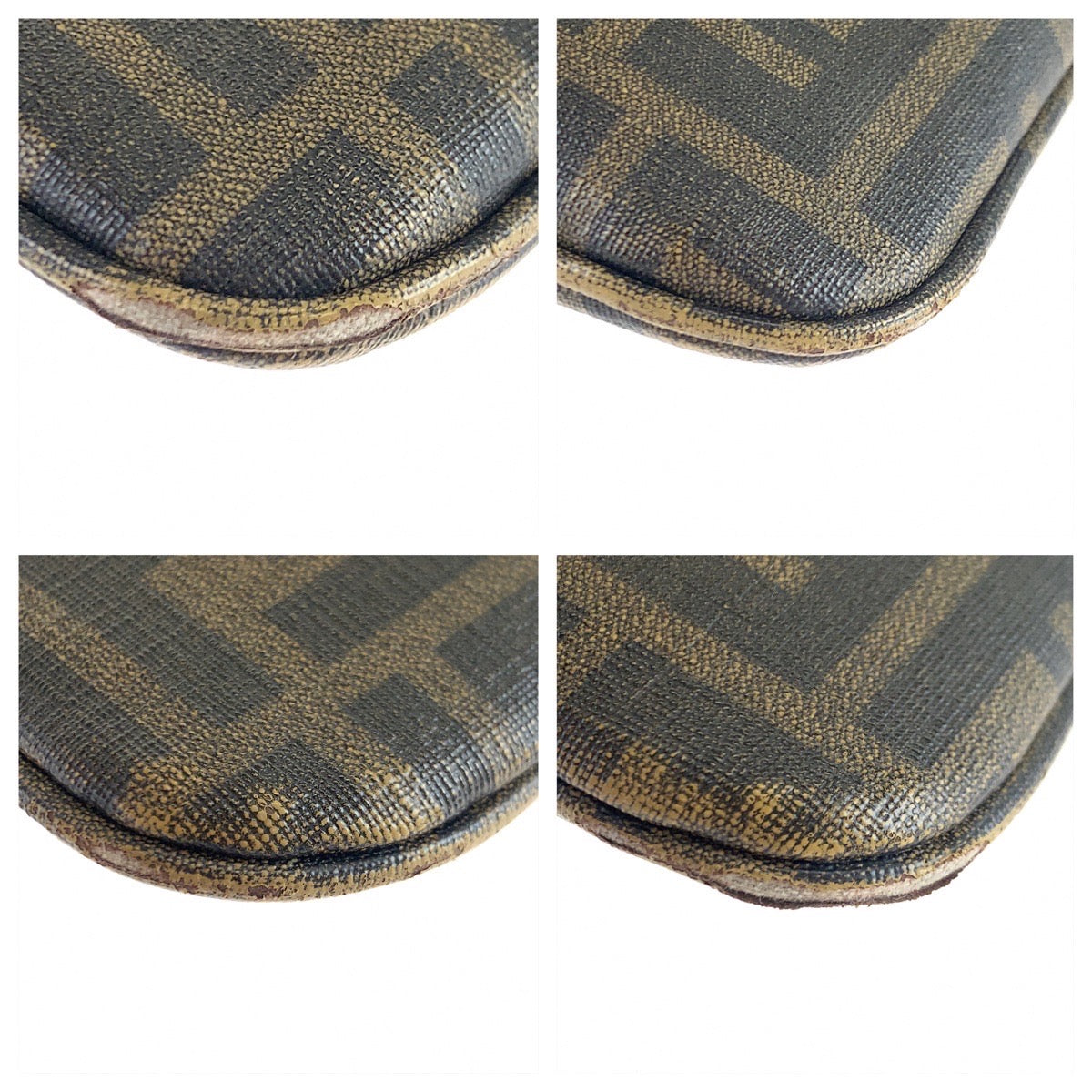 FENDI Shoulder Bag PVC Brown Gold Metal Crossbody Shoulder Bag Messenger Bag Zucca Pattern Women Used Authentic