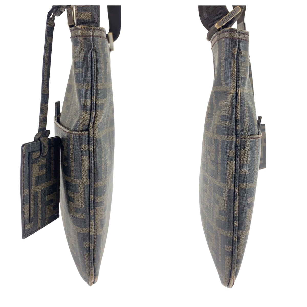 FENDI Shoulder Bag PVC Brown Gold Metal Crossbody Shoulder Bag Messenger Bag Zucca Pattern Women Used Authentic