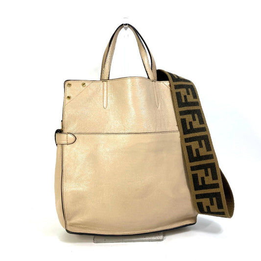 FENDI Shoulder Bag 8BT303 Leather / suede beige Zucca handbag FLIP flip large FF logo strap Women Used Authentic