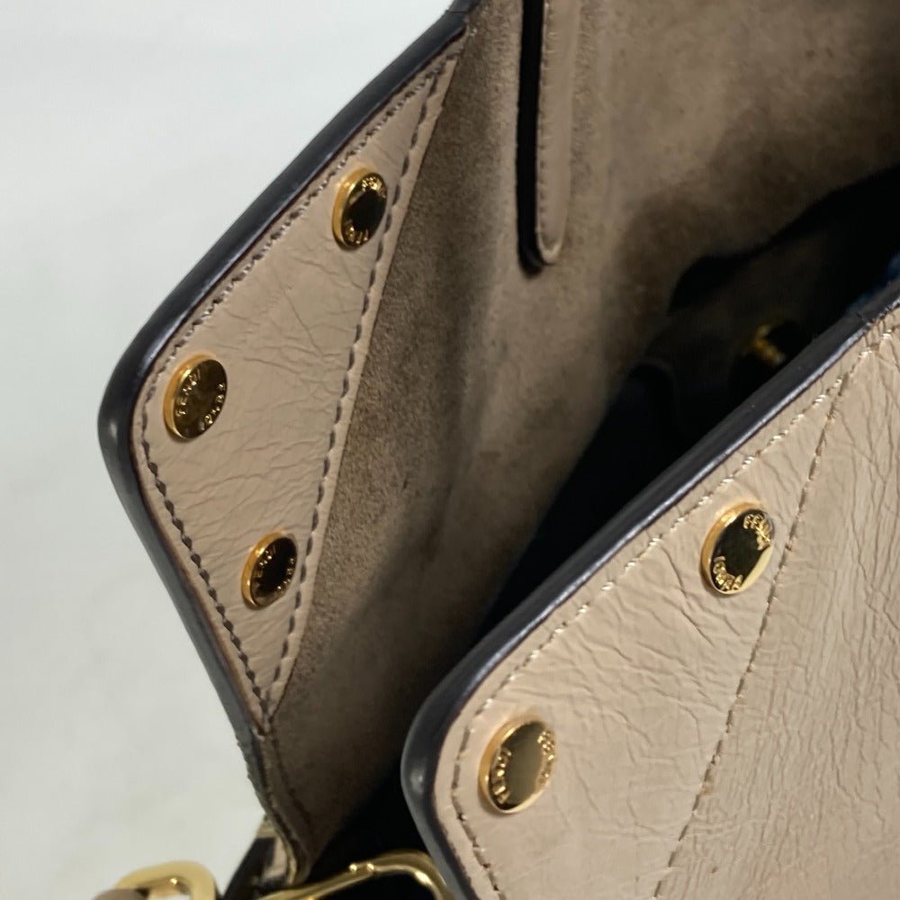 FENDI Shoulder Bag 8BT303 Leather / suede beige Zucca handbag FLIP flip large FF logo strap Women Used Authentic