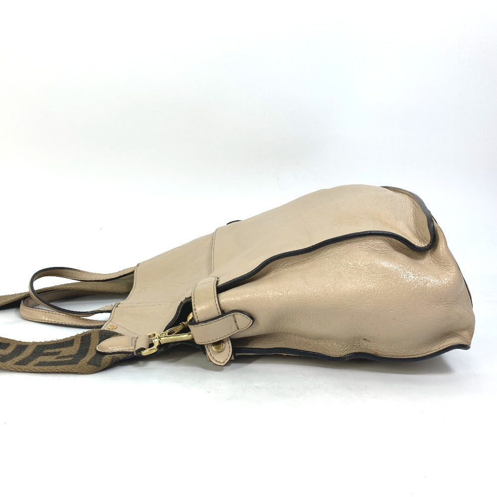 FENDI Shoulder Bag 8BT303 Leather / suede beige Zucca handbag FLIP flip large FF logo strap Women Used Authentic