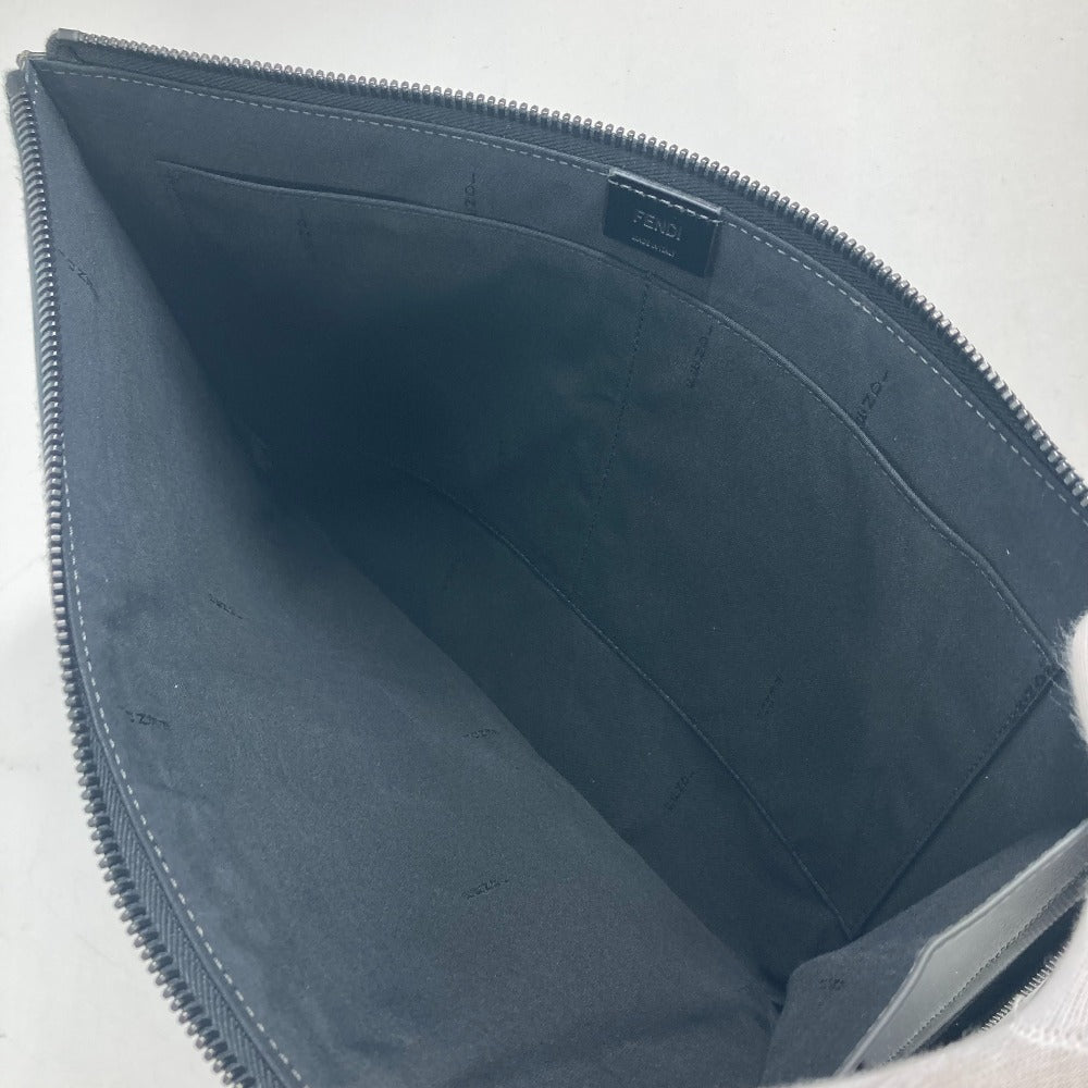 FENDI Clutch bag 7M0237 leather gray Zip mens Used Authentic