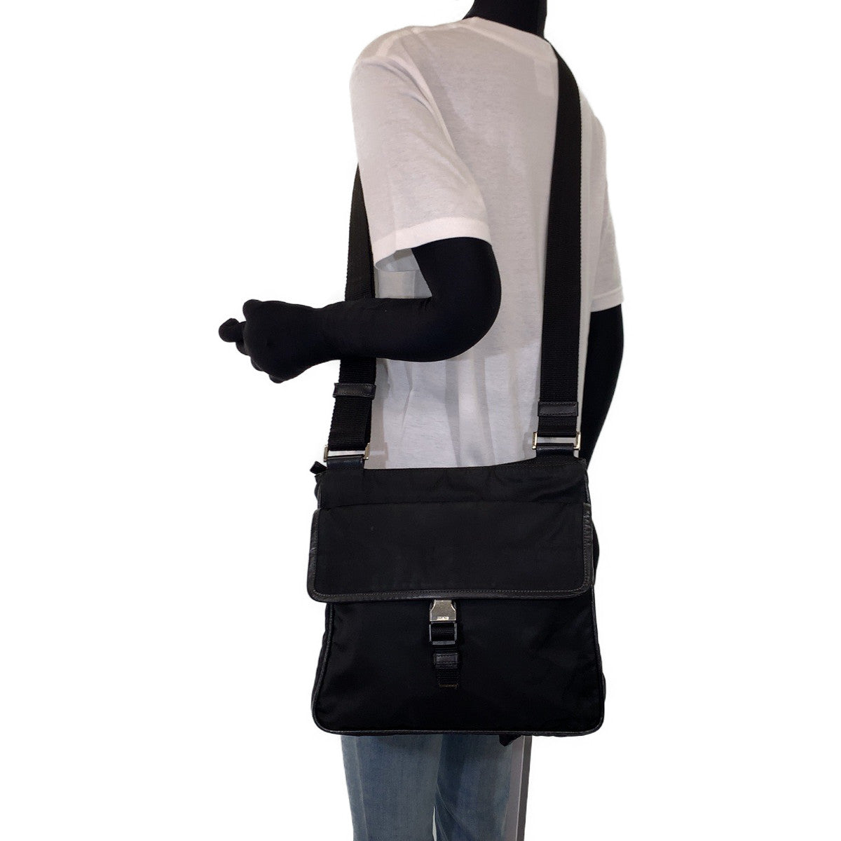 PRADA Shoulder Bag Nylon Black SilverMetal Crossbody Shoulder Bag Messenger Bag Triangle With logo Test mens Used Authentic