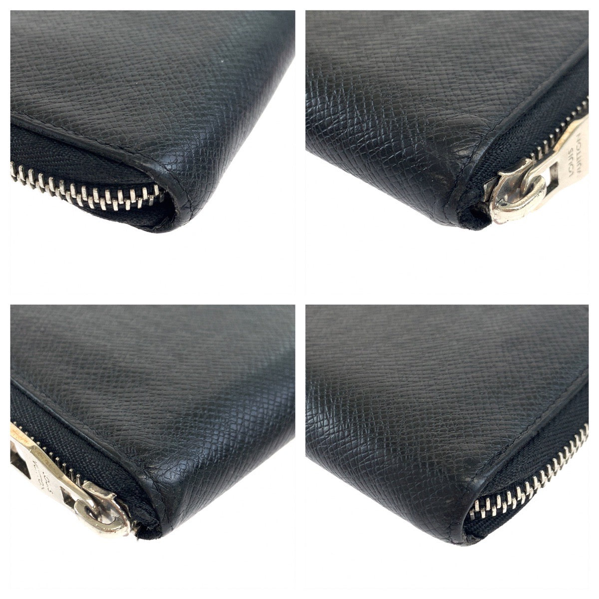 LOUIS VUITTON Long Wallet Purse M30503 leather Ardoise Black SilverMetal Long Wallet Purse Zip Around Round Zip Taiga Zippy Wallet Vertical mens Used Authentic