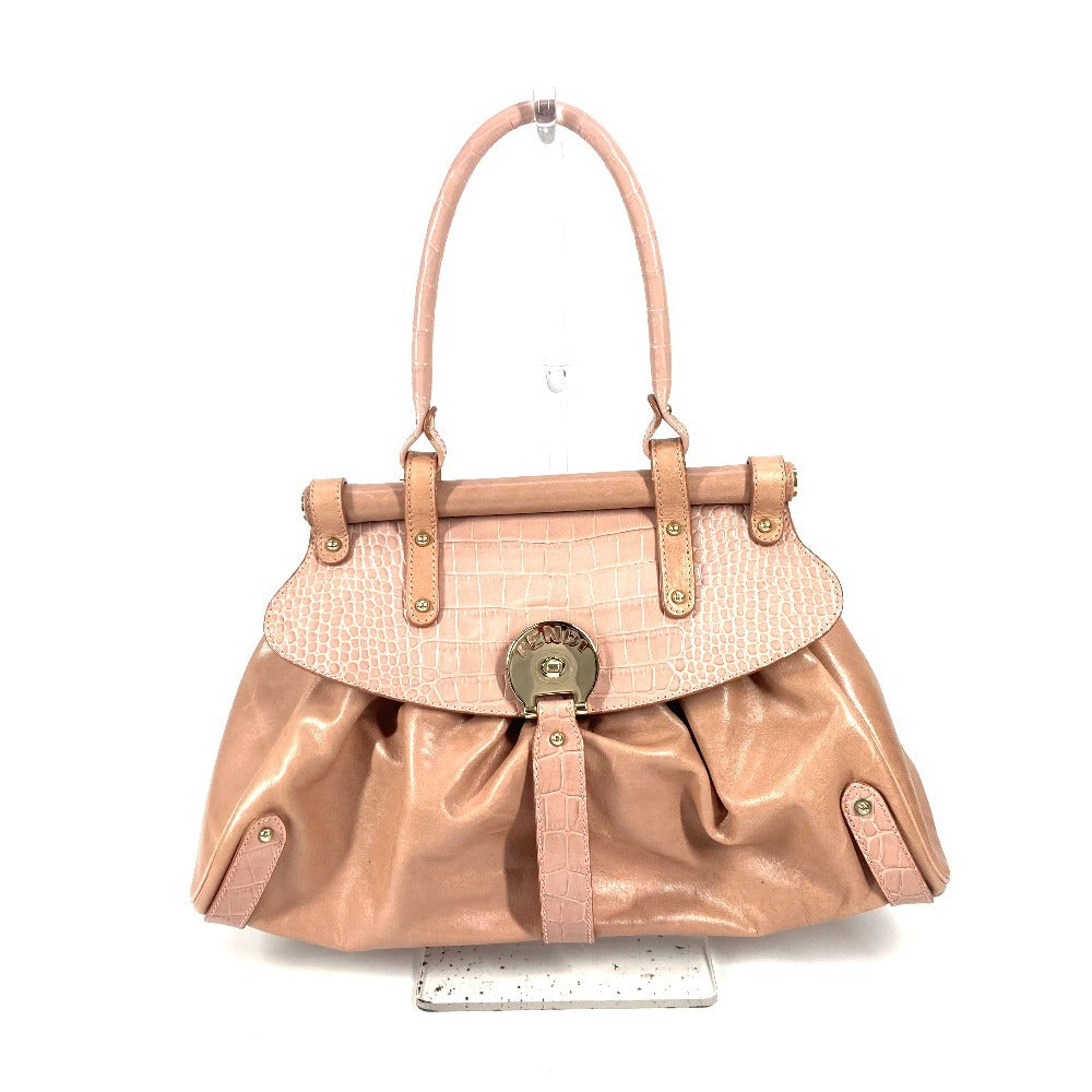 FENDI Tote Bag leather pink Turn lock Women Used Authentic