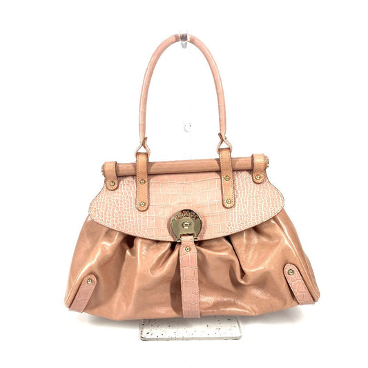 FENDI Tote Bag leather pink Turn lock Women Used Authentic