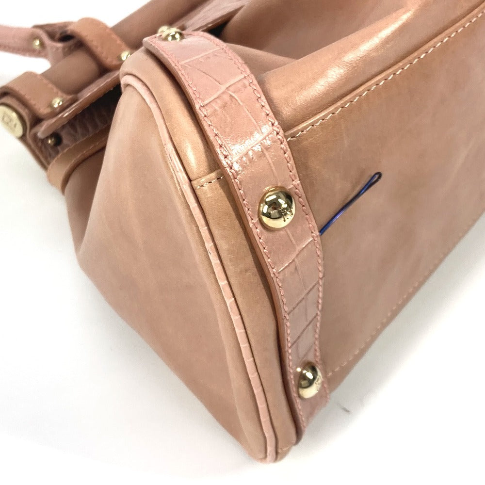 FENDI Tote Bag leather pink Turn lock Women Used Authentic