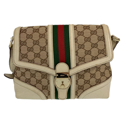 GUCCI Shoulder Bag GG canvas Beige Gold Metal Crossbody Shoulder Bag Pochette Sherry line Women Used Authentic