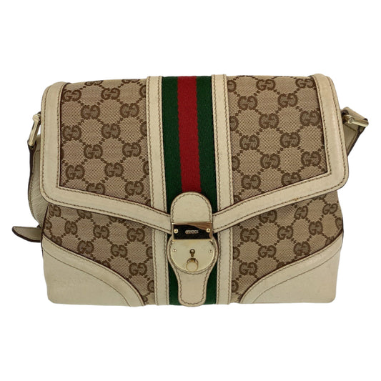 GUCCI Shoulder Bag GG canvas Beige Gold Metal Crossbody Shoulder Bag Pochette Sherry line Women Used Authentic