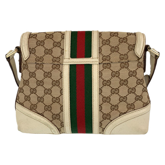 GUCCI Shoulder Bag GG canvas Beige Gold Metal Crossbody Shoulder Bag Pochette Sherry line Women Used Authentic