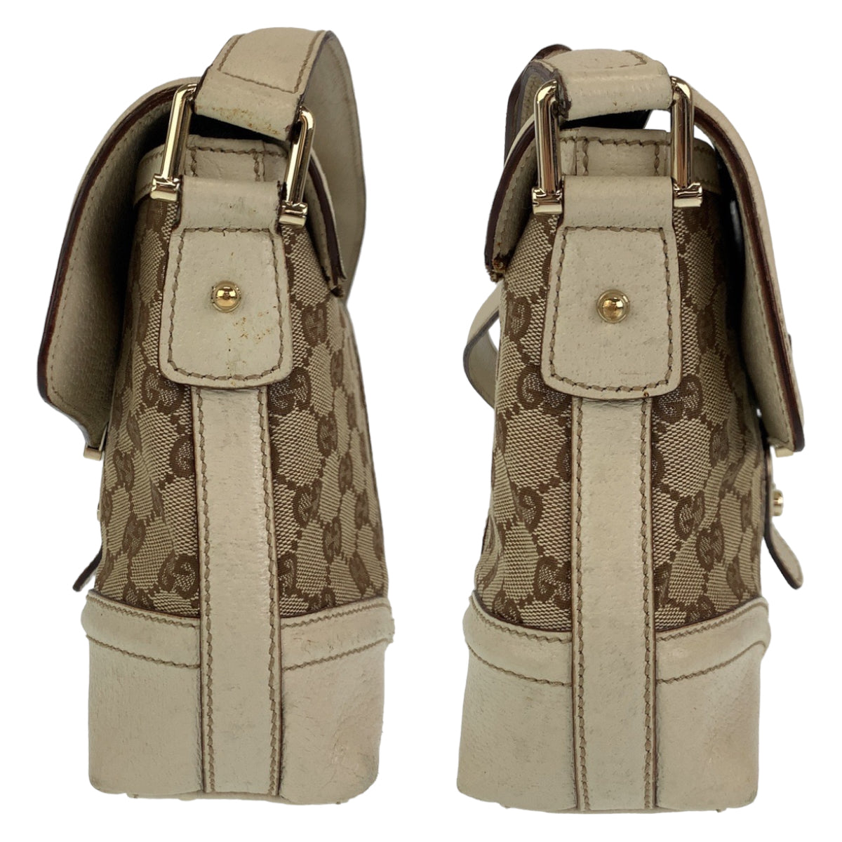 GUCCI Shoulder Bag GG canvas Beige Gold Metal Crossbody Shoulder Bag Pochette Sherry line Women Used Authentic
