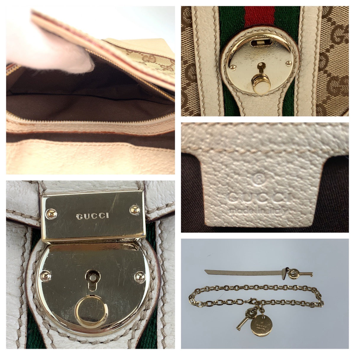 GUCCI Shoulder Bag GG canvas Beige Gold Metal Crossbody Shoulder Bag Pochette Sherry line Women Used Authentic
