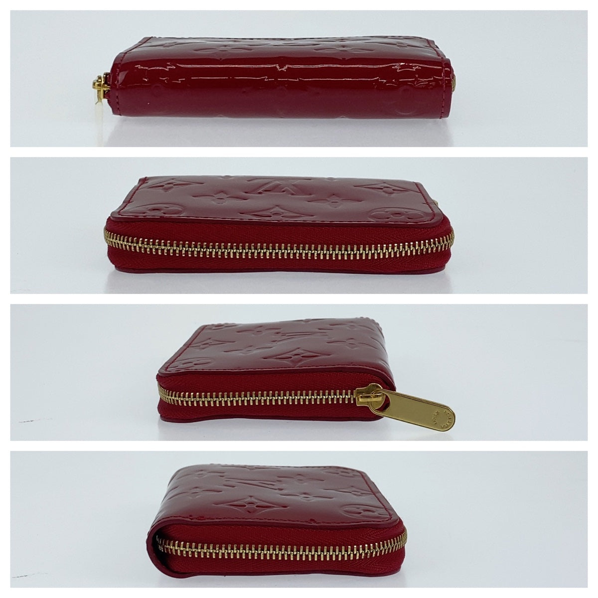 LOUIS VUITTON Coin case M93608 enamel Red Coin case compact wallet Monogram Vernis Zip around purse Women Used Authentic