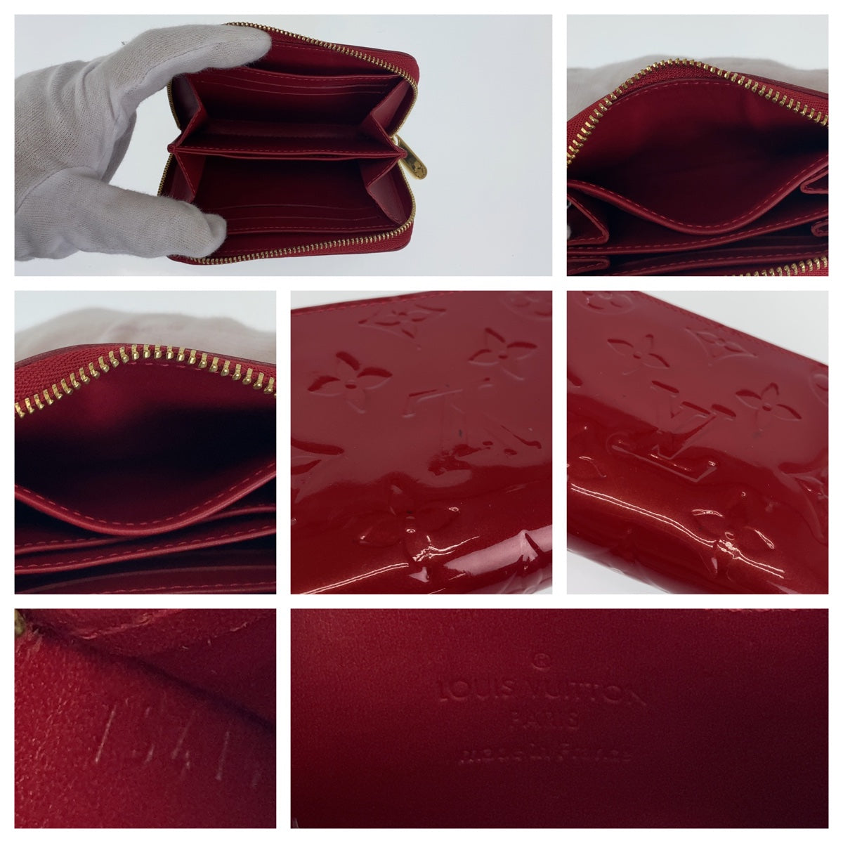 LOUIS VUITTON Coin case M93608 enamel Red Coin case compact wallet Monogram Vernis Zip around purse Women Used Authentic
