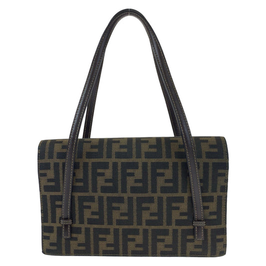 FENDI Shoulder Bag canvas Brown Gold Metal Shoulder Bag Handbag Zucca Pattern Women Used Authentic