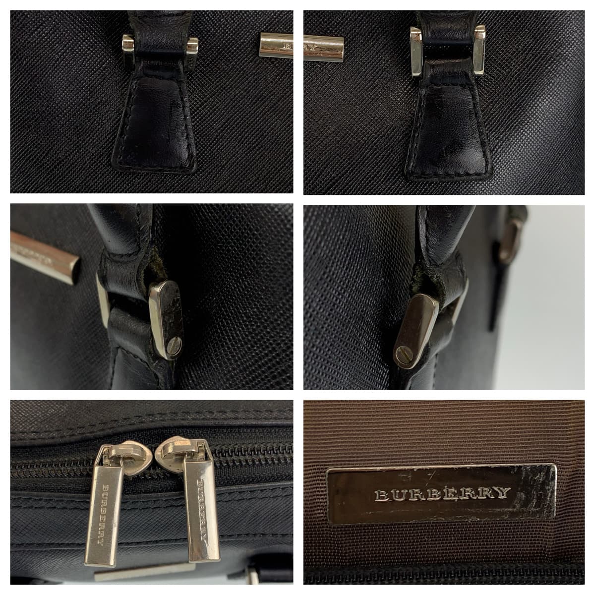 BURBERRY Handbag leather Black SilverMetal Handbag Tote Bag Medium Check Pattern Women Used Authentic