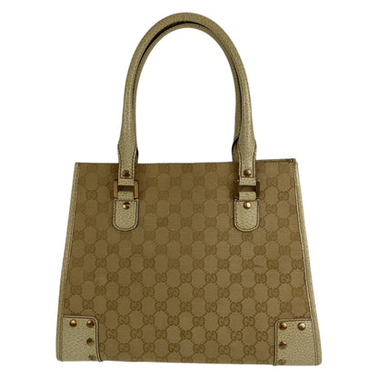 GUCCI Tote Bag 214397 Canvas, Leather Beige Ivory Gold Metal Tote Bag Shoulder Bag GG canvas Women Used Authentic